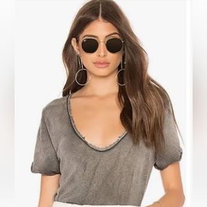 We The Free Burnout V Neck Linen Tee Shirt